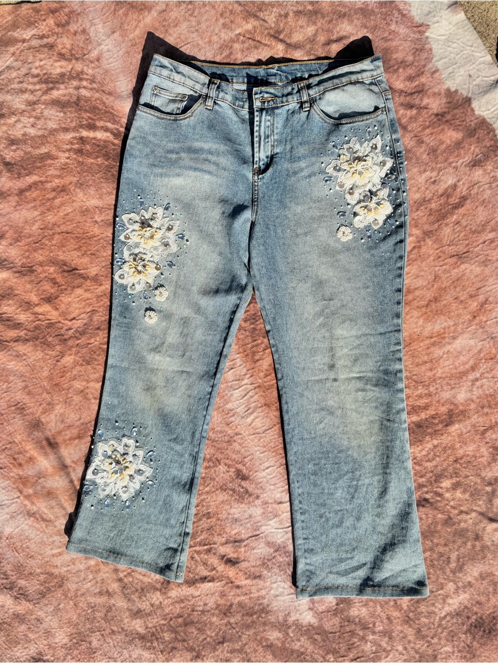 DG2 by Diane Gilman Light Blue Embroidered Flare Jeans